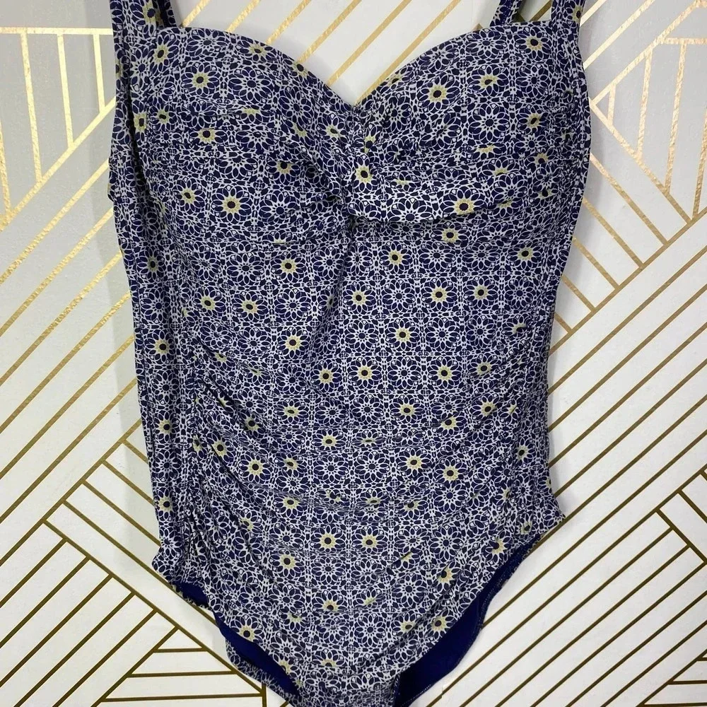 Bond-Eye Australia‎ Geometric One-Piece Swimsuit in Navy & Yellow Size US 8